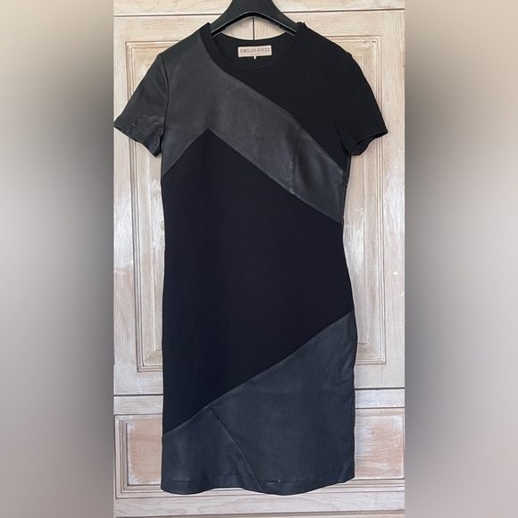 Authentic Emilio Pucci Black Geometric Lambskin Panel Dress Size 10 - Picture 5 of 8